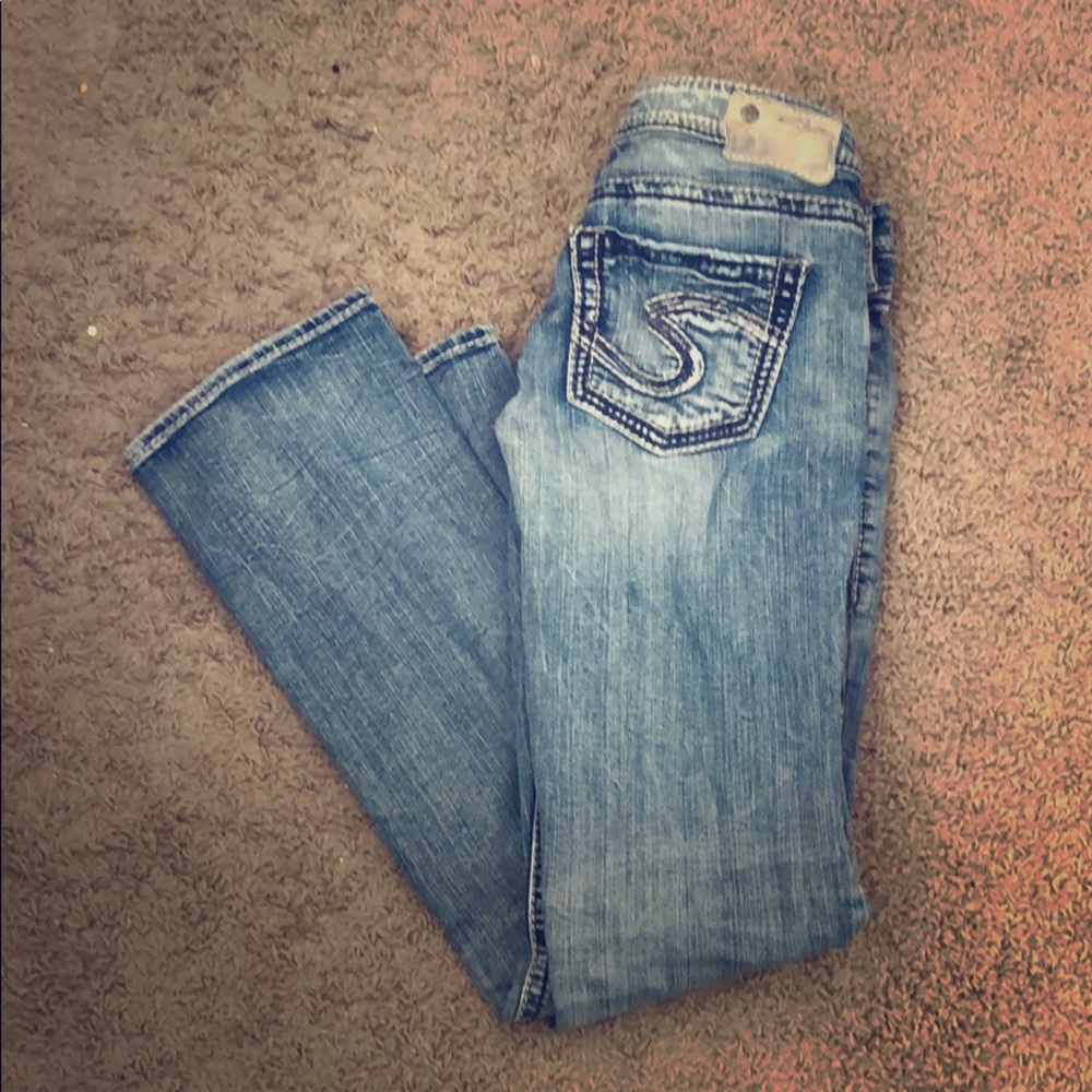 Silver jeans: light blue, W29 L31.  Lightly worn